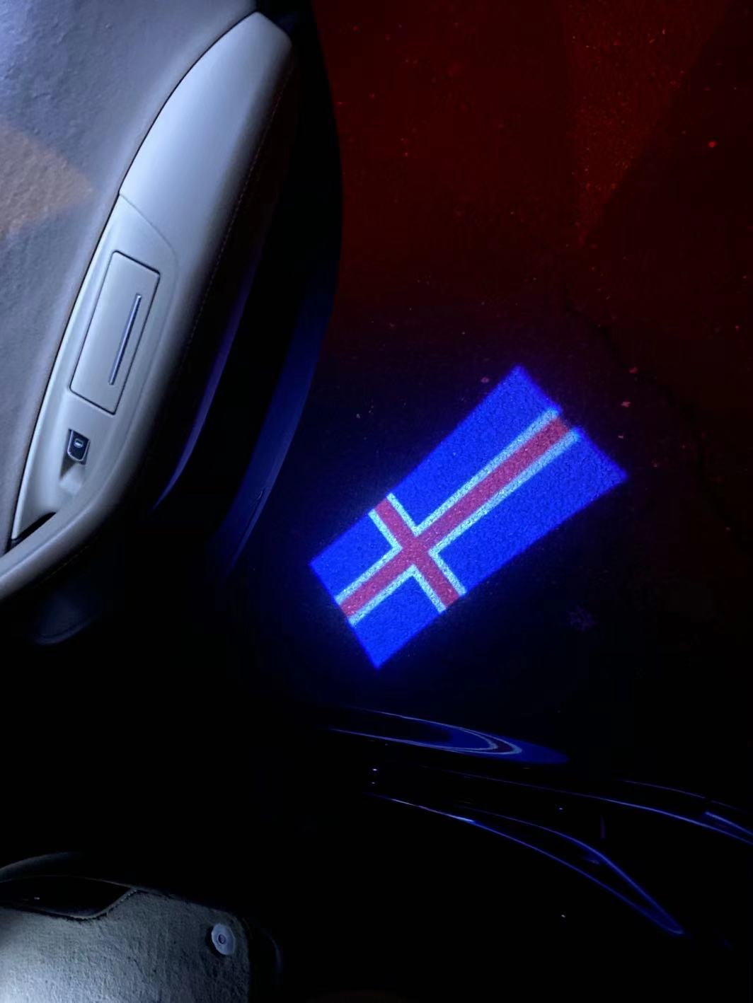 Iceland Ísland National Flag logo door lights (quantity 1 = 1 sets / 2 logo film / Can replace of lights other logos )