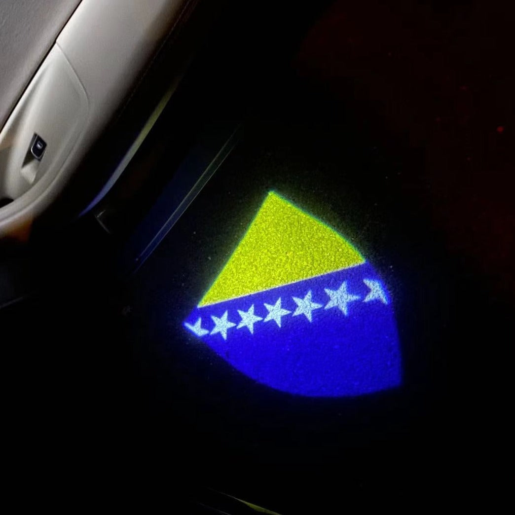 Bosnia and Herzegovina /Bosna i Hercegovina/Босна и Херцеговина National Flag logo door lights (quantity 1 = 1 sets / 2 logo film / Can replace of lights other logos )