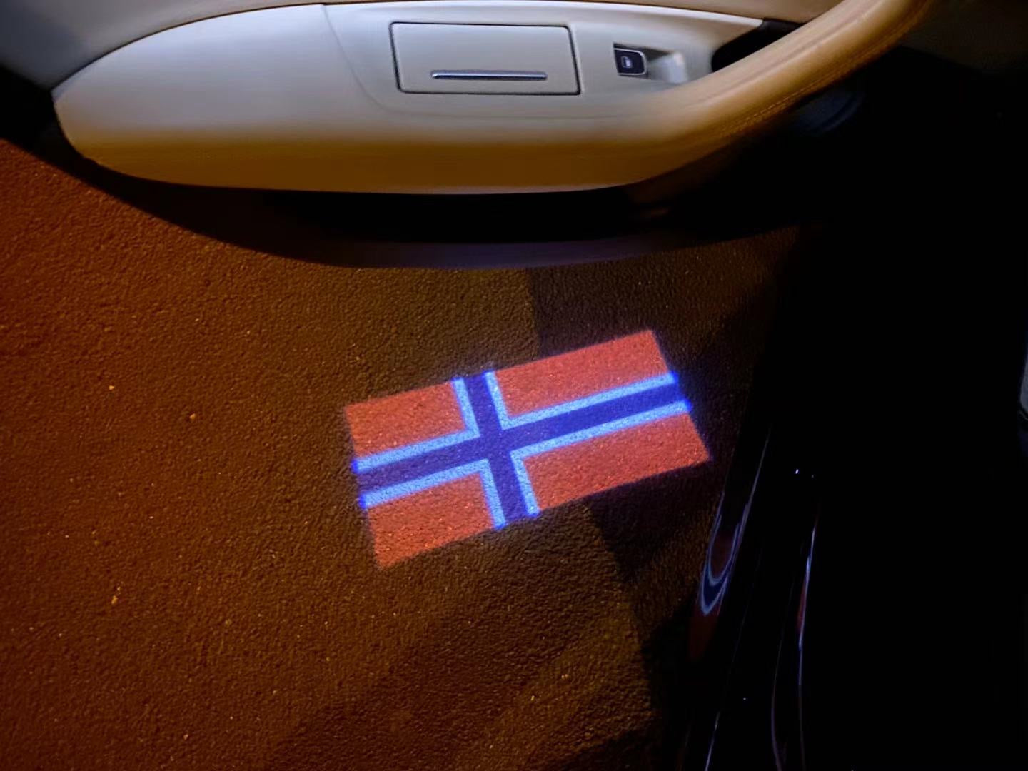 Norway Kongeriket Norge National Flag logo door lights (quantity 1 = 1 sets / 2 logo film / Can replace of lights other logos )