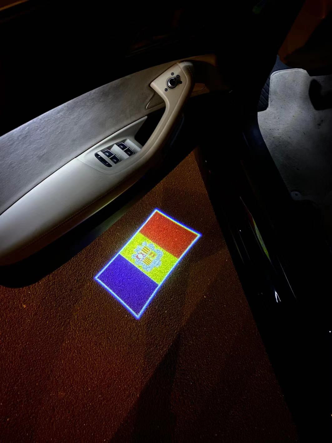Andorra Principat d'Andorra National Flag logo door lights (quantity 1 = 1 sets / 2 logo film / Can replace of lights other logos )