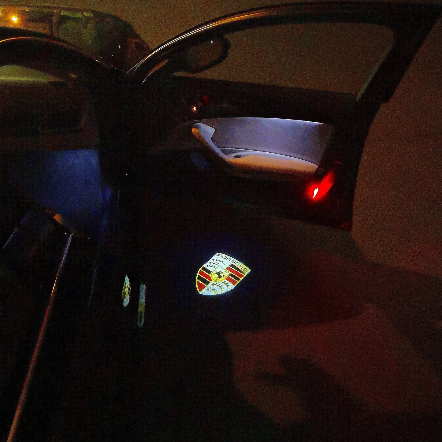 PORSCHE Original LOGO PROJECTOT LIGHTS Nr.8003 (quantity 1 = 2 Logo Film / 2 door lights)
