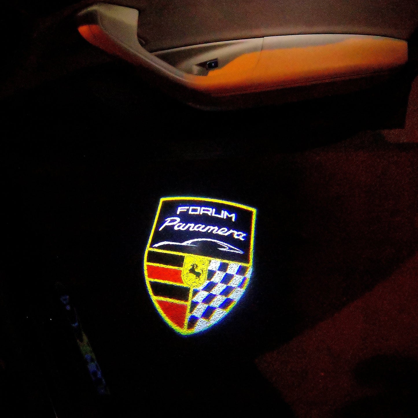 PORSCHE Panamera LOGO PROJECTOT LIGHTS Nr.04 (quantity 1 = 2 Logo Film / 2 door lights)