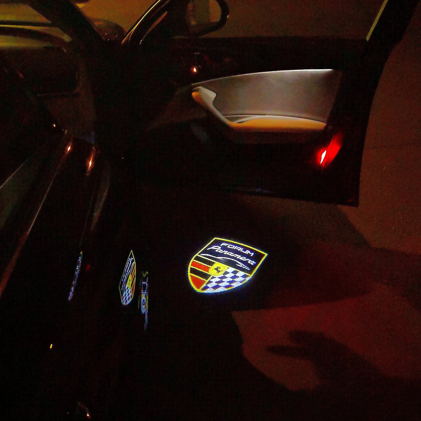 PORSCHE Panamera LOGO PROJECTOT LIGHTS Nr.04 (quantity 1 = 2 Logo Film / 2 door lights)