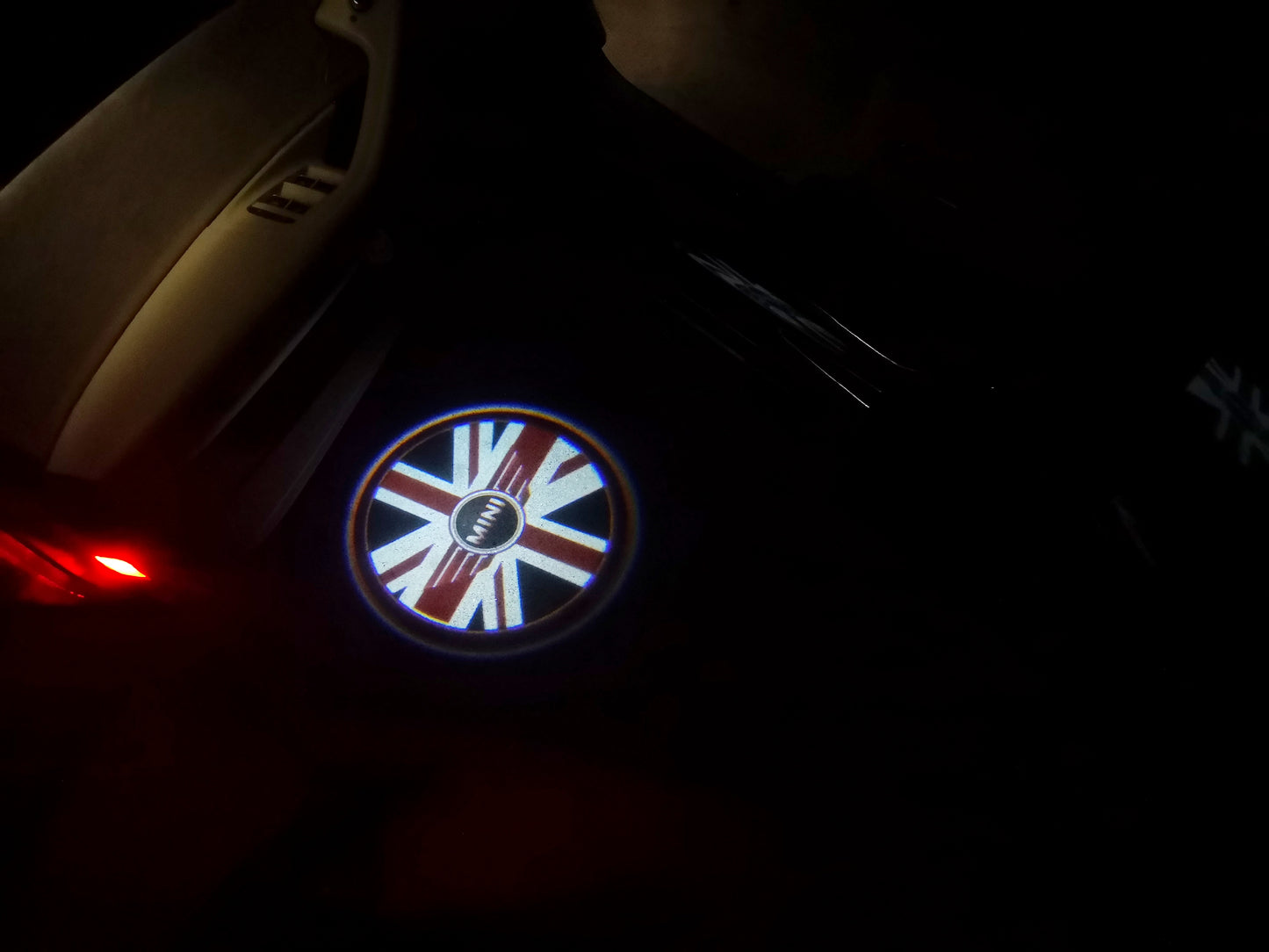 MINI BRITISH NATIONAL FLAG WITH MINI LOGO PROJECROTR LIGHTS Nr.03 (quantity 1 = 2 Logo Film / 2 door lights)