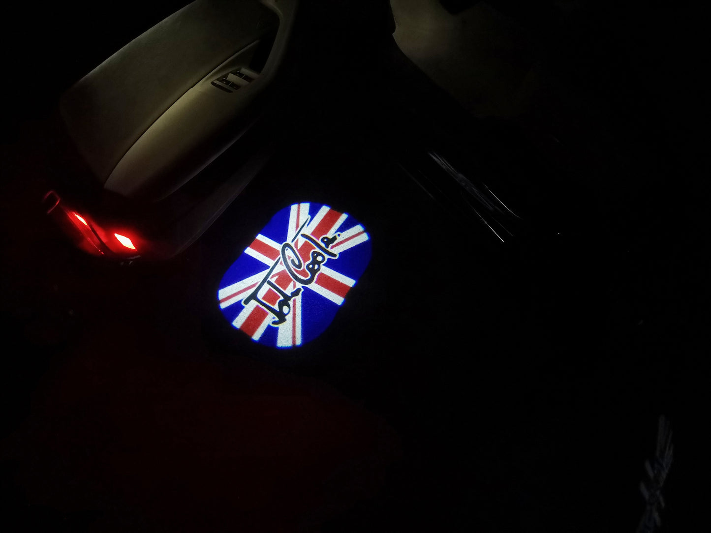 MINI BRITISH NATIONAL FLAG WITH MINI LOGO PROJECROTR LIGHTS Nr.86 (quantity 1 = 2 Logo Film / 2 door lights)