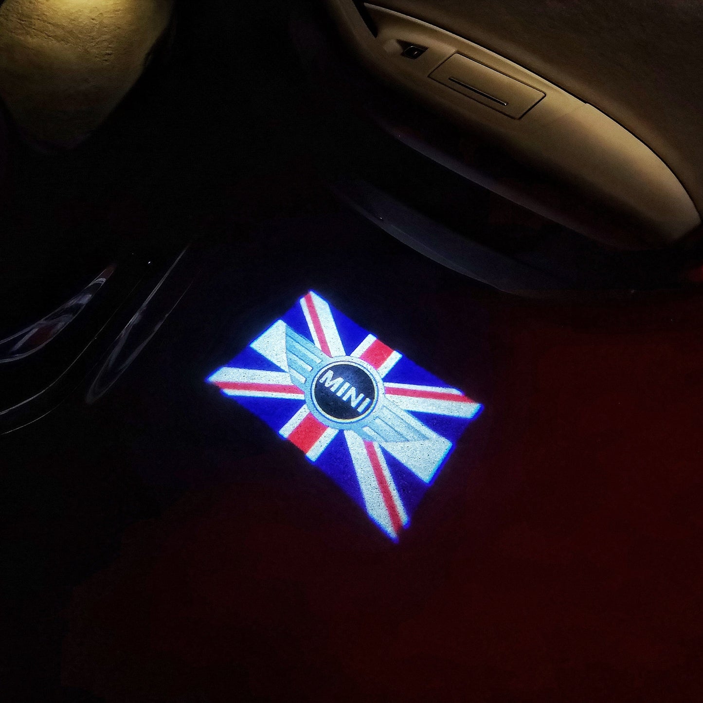 MINI BRITISH NATIONAL FLAG WITH MINI LOGO PROJECROTR LIGHTS Nr.09 (quantity 1 = 2 Logo Film / 2 door lights)