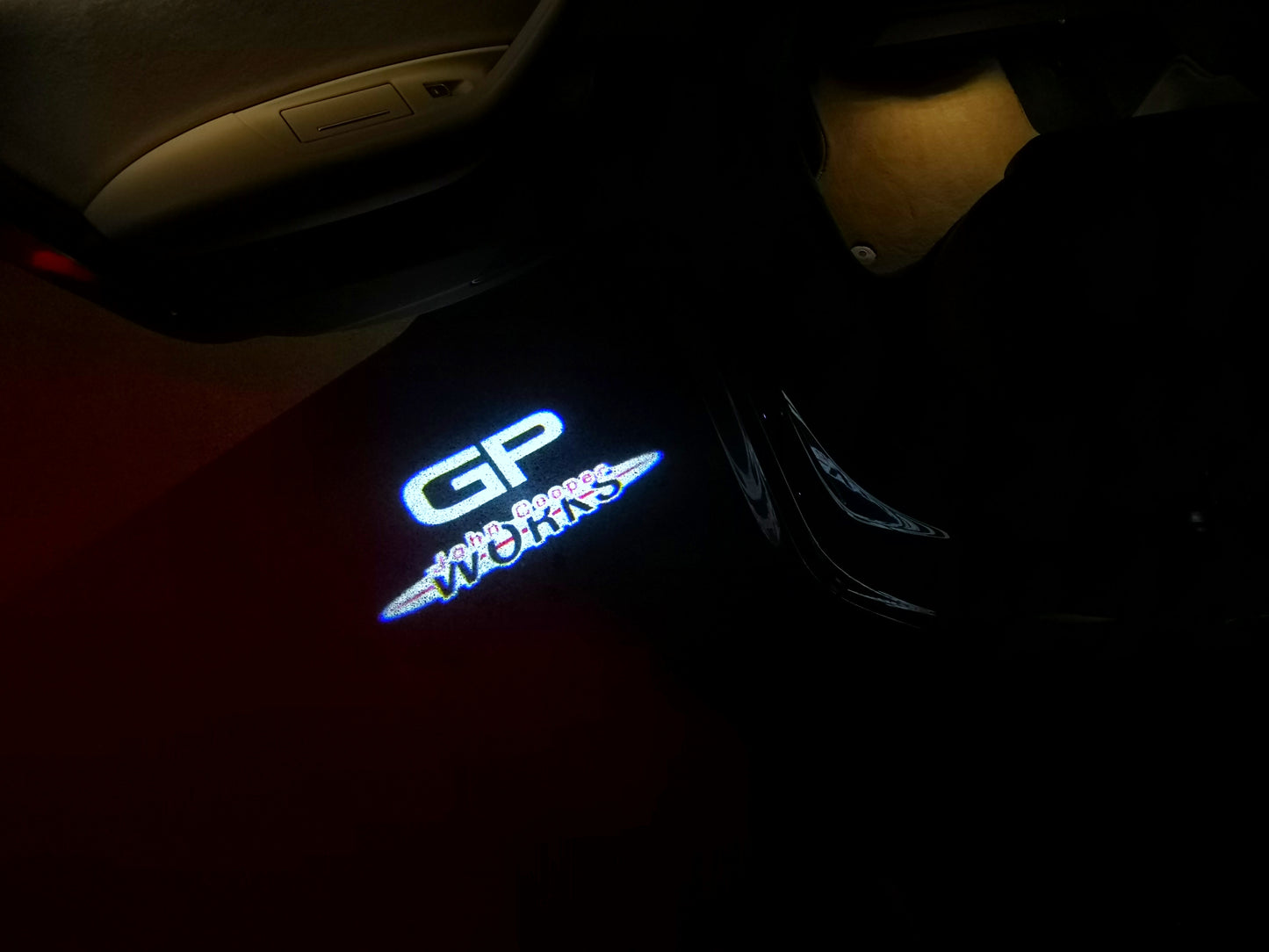 MINI GP JOHN COOPER WORKS LOGO PROJECROTR LIGHTS Nr.159 (quantity 1 = 2 Logo Film / 2 door lights)