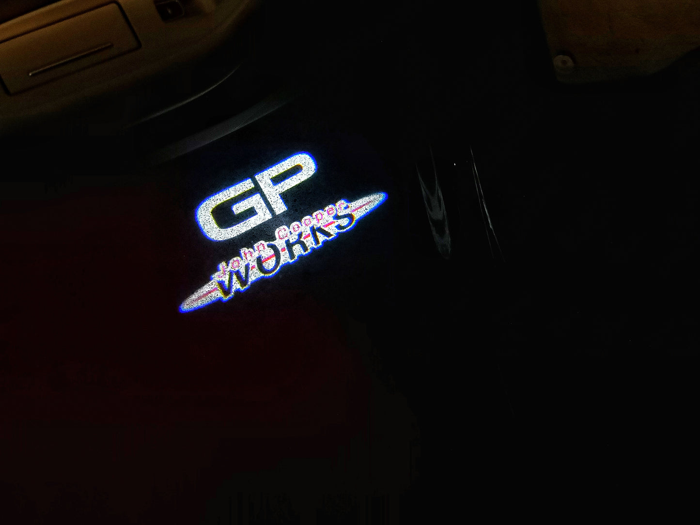 MINI GP JOHN COOPER WORKS LOGO PROJECROTR LIGHTS Nr.159 (quantity 1 = 2 Logo Film / 2 door lights)