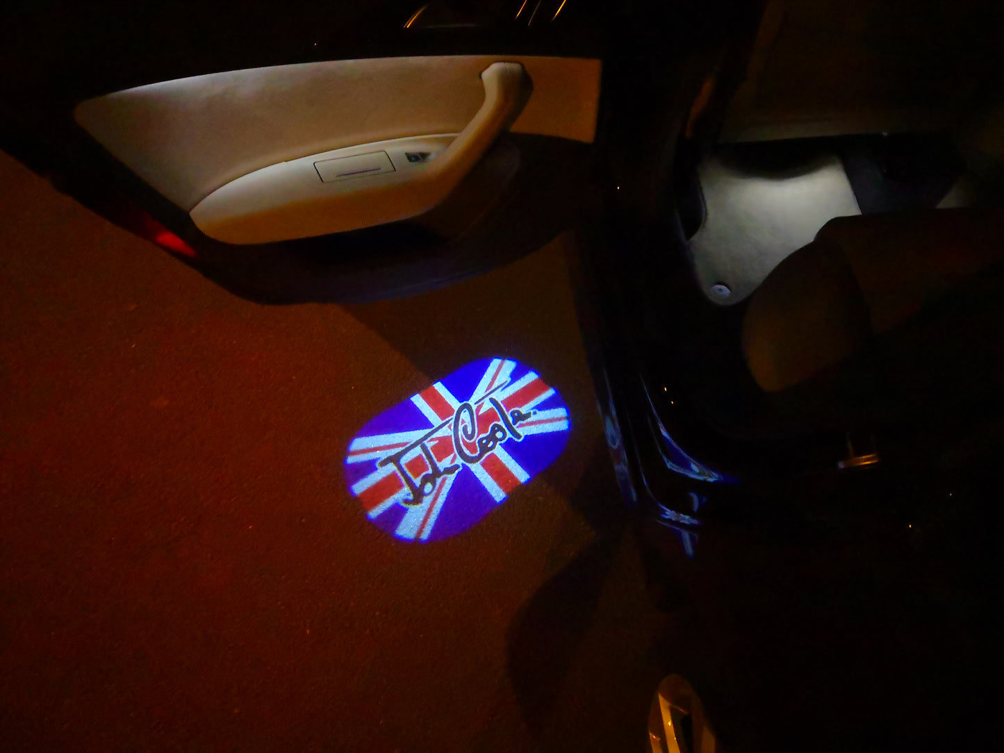 MINI BRITISH NATIONAL FLAG WITH MINI LOGO PROJECROTR LIGHTS Nr.86 (quantity 1 = 2 Logo Film / 2 door lights)