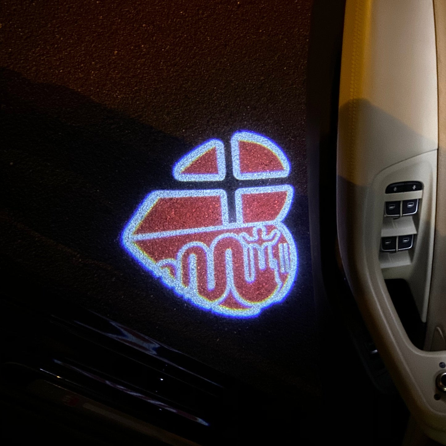 Alfa Romeo RED COLOR LOGO PROJECTOT LIGHTS Nr.19 (quantity 1 = 2 Logo Film / 2 door lights)