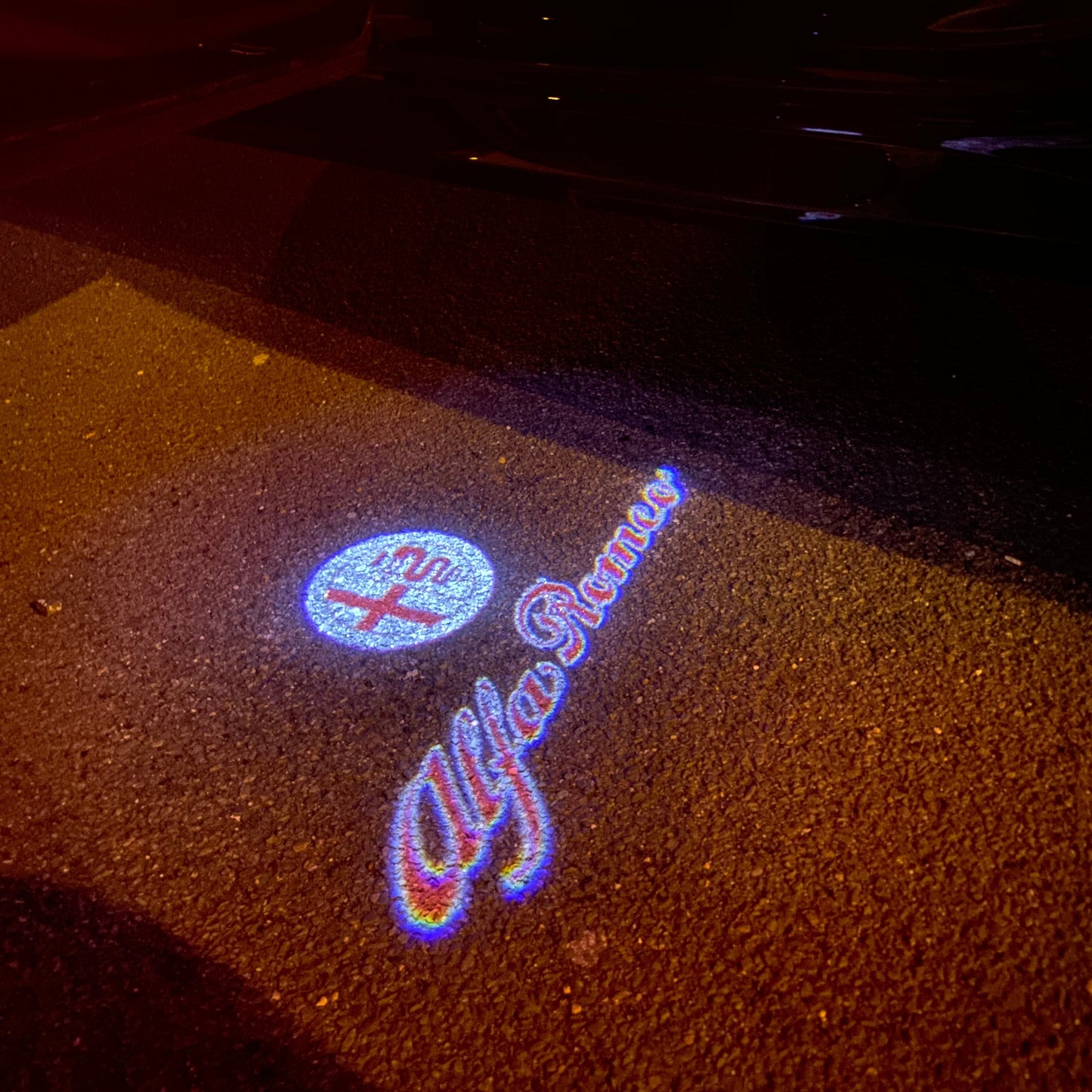Alfa Romeo RED COLOR LOGO PROJECTOT LIGHTS Nr.03 (quantity 1 = 2 Logo Film & 2 door lights)