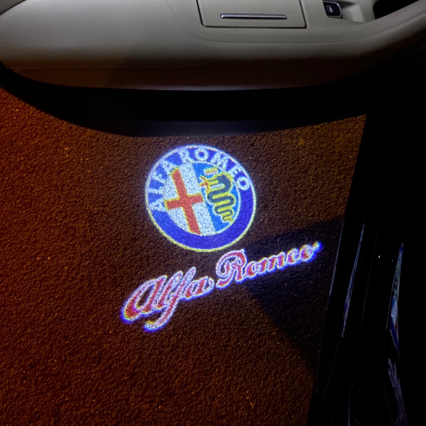 Alfa Romeo RED COLOR LOGO PROJECTOT LIGHTS Nr.14 (quantity 1 = 2 Logo Film / 2 door lights)