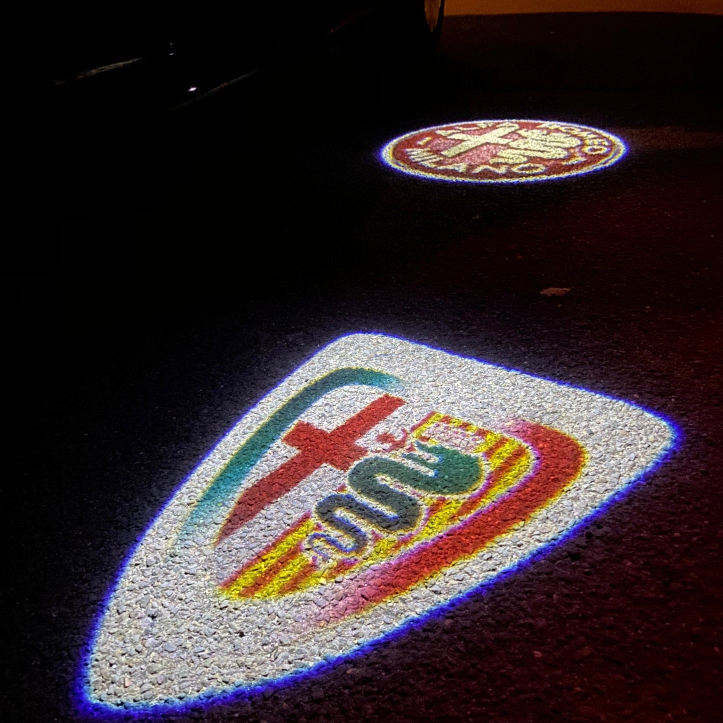 Alfa Romeo ORIGINAL Multicolour Logo PROJECTOT LIGHTS Nr.38 (quantity 1 = 2 Logo Film / 2 door lights)