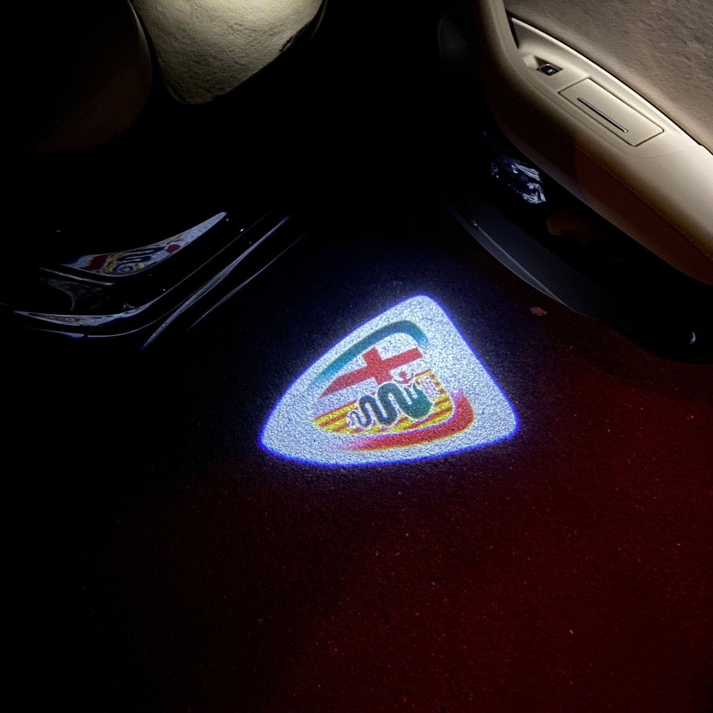 Alfa Romeo ORIGINAL Multicolour Logo PROJECTOT LIGHTS Nr.38 (quantity 1 = 2 Logo Film / 2 door lights)