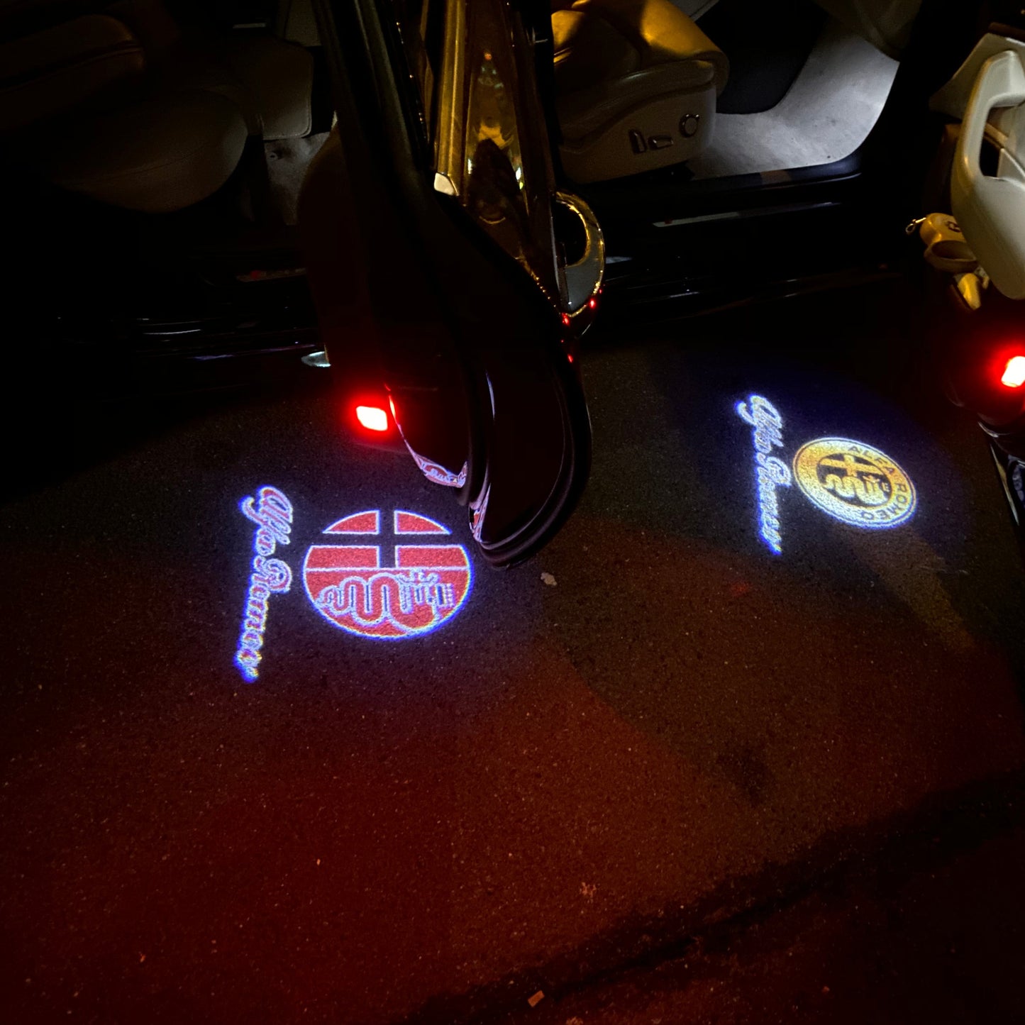 Alfa Romeo RED COLOR LOGO PROJECTOT LIGHTS Nr.11 (quantity 1 = 2 Logo Film / 2 door lights)
