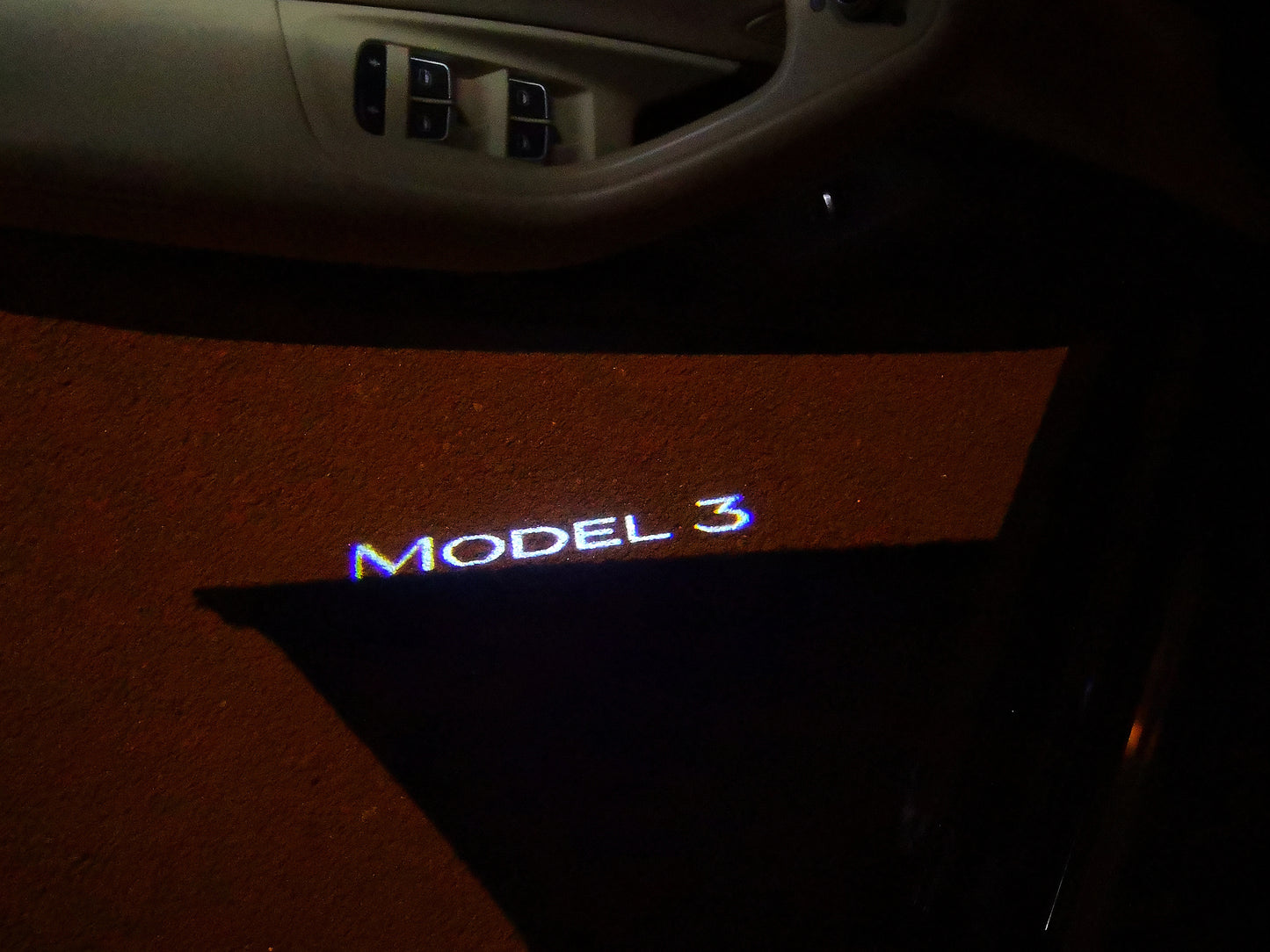 TESLA MODEL 3 LOGO PROJECROTR LIGHTS Nr.1524 (quantity  1 =  2 Logo Film /  2 door lights)